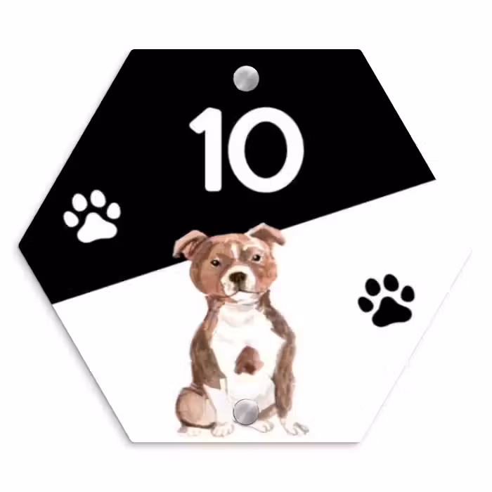 Naambordje voordeur - Hexagon - Zwart wit - Huisdier - Staffordshire bullterriër