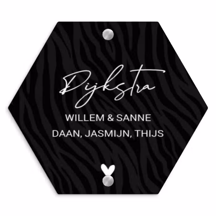 Naambordje voordeur - Hexagon - Zwart zebraprint - Sierlijk