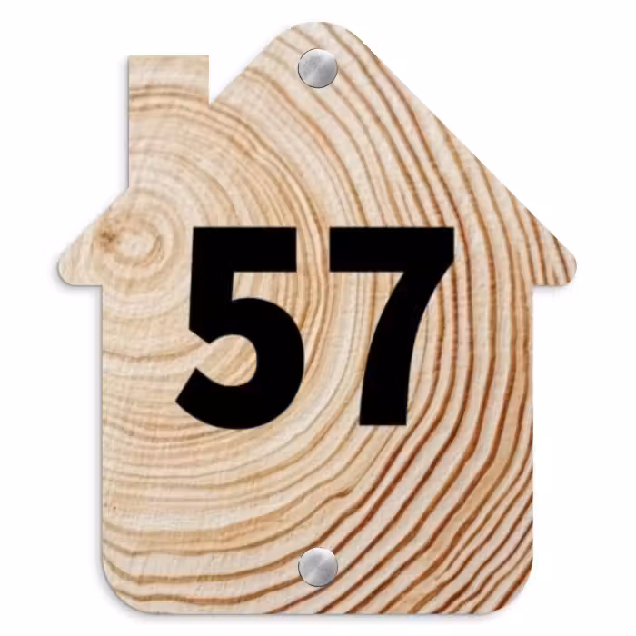Naambordje voordeur - Huisjesvorm - Houten nerf - Traditioneel
