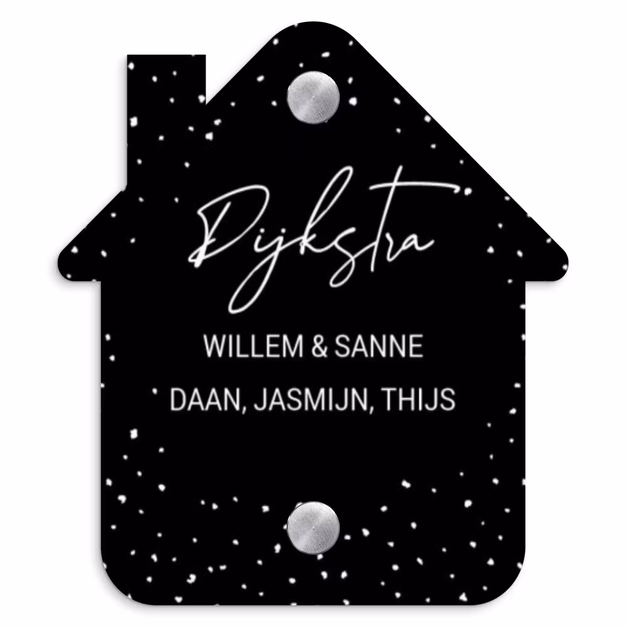 Naambordje voordeur - Huisjesvorm - Zwart met stippen - Sierlijk