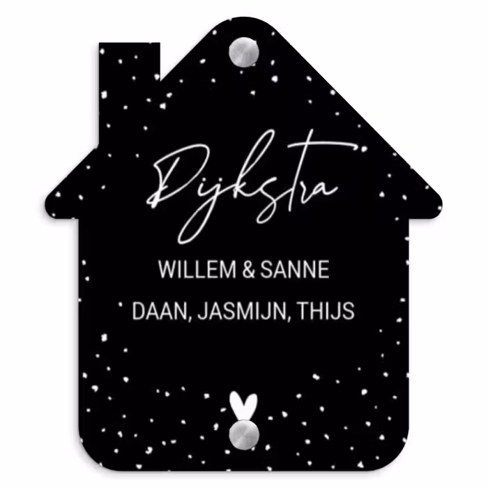 Naambordje voordeur - Huisjesvorm - Zwart met stippen - Sierlijk