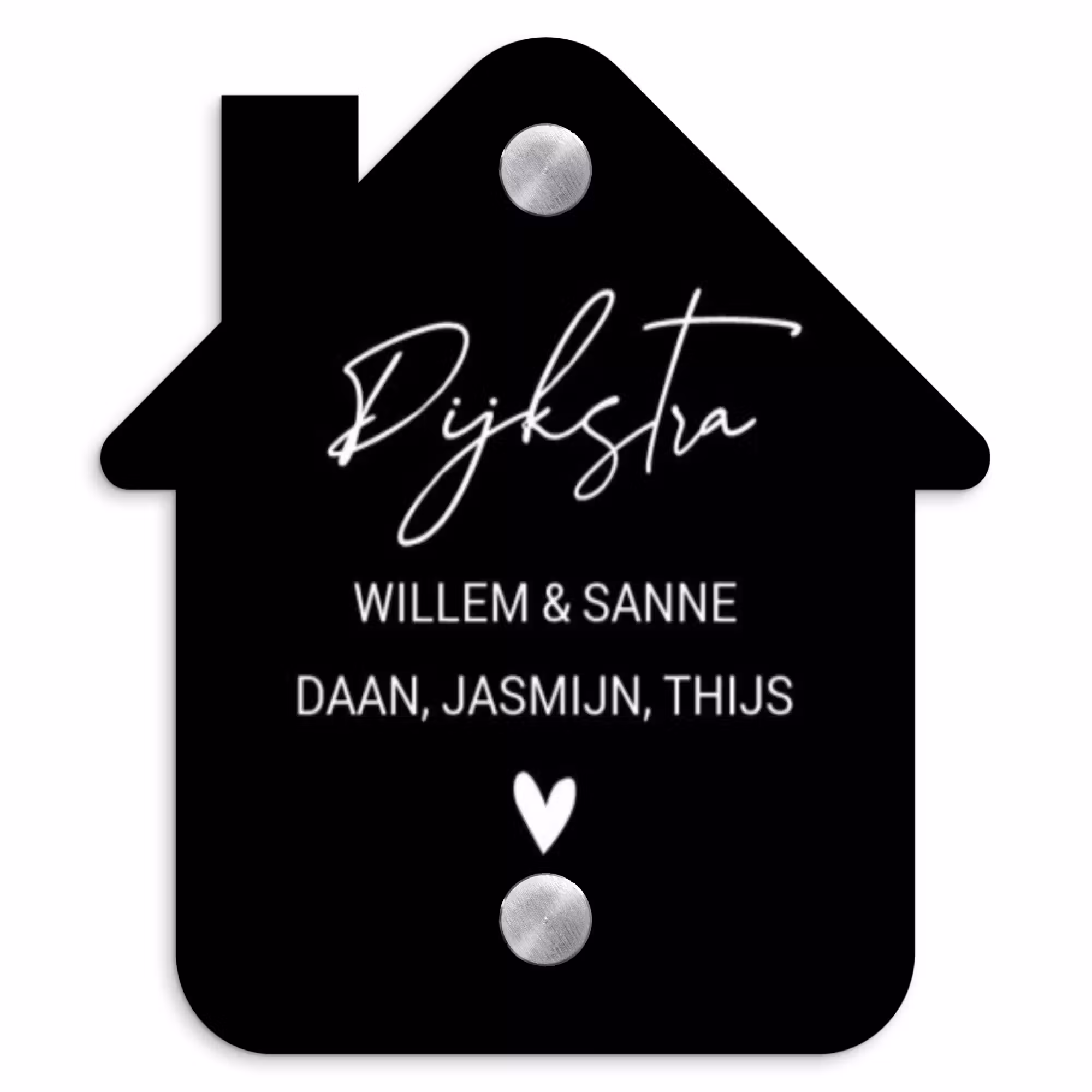 Naambordje voordeur - Huisjesvorm - Zwart vlak - Sierlijk