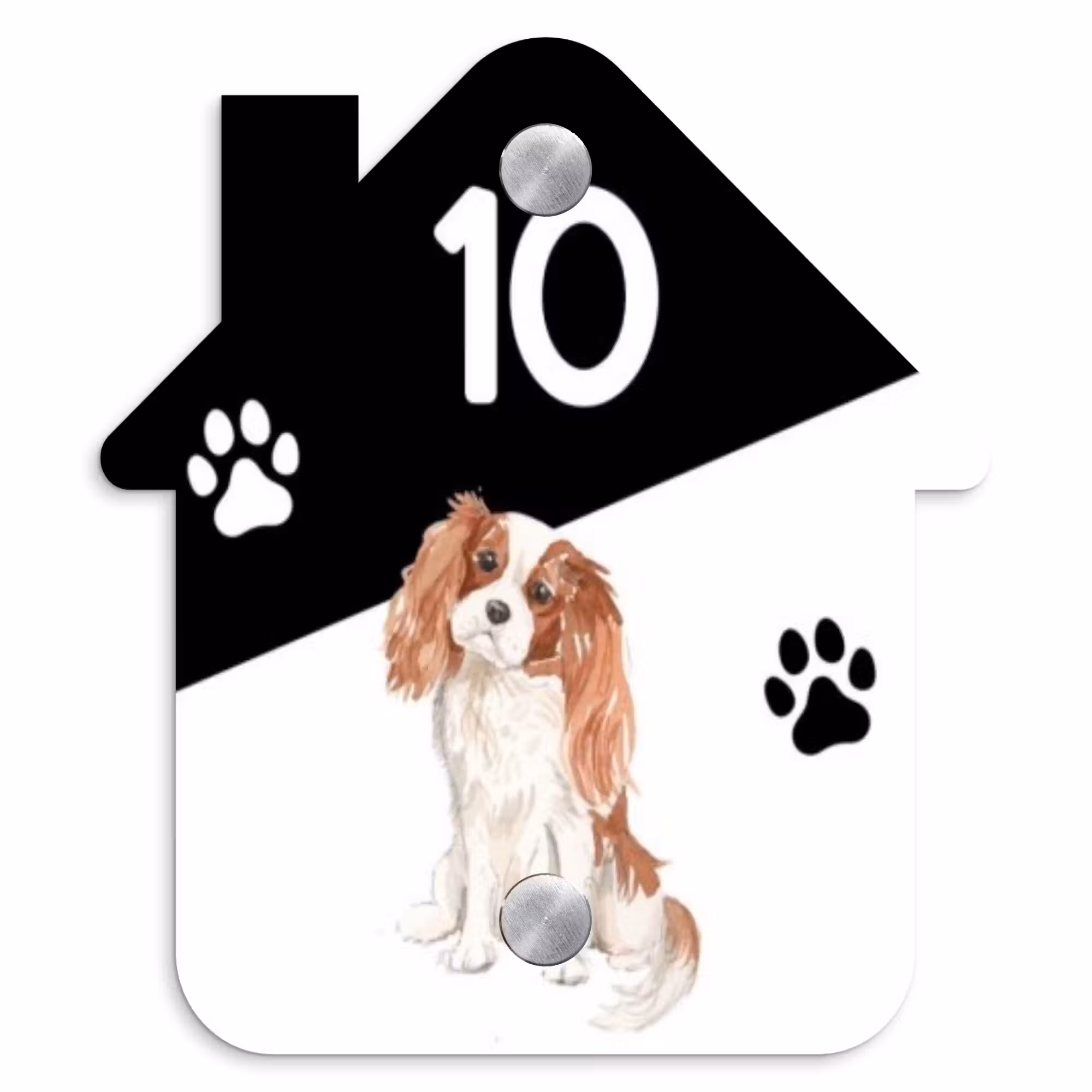 Naambordje voordeur - Huisjesvorm - Zwart wit - Huisdier - Cavalier King Charles Spaniël