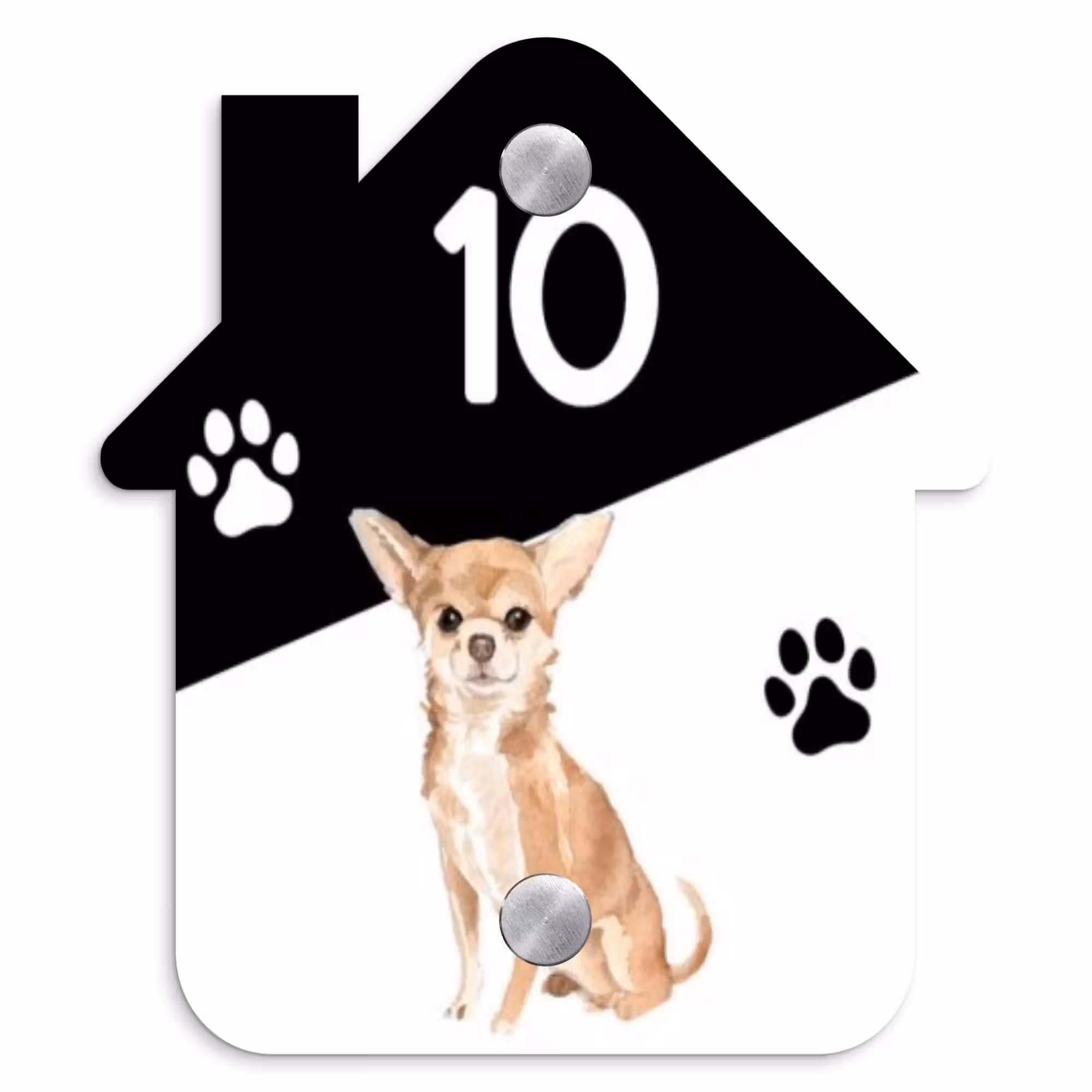 Naambordje voordeur - Huisjesvorm - Zwart wit - Huisdier - Chihuahua