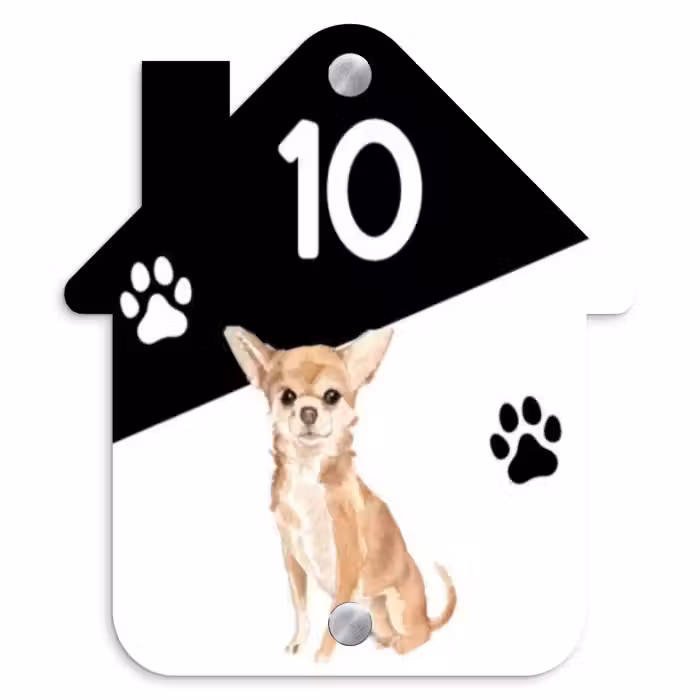 Naambordje voordeur - Huisjesvorm - Zwart wit - Huisdier - Chihuahua