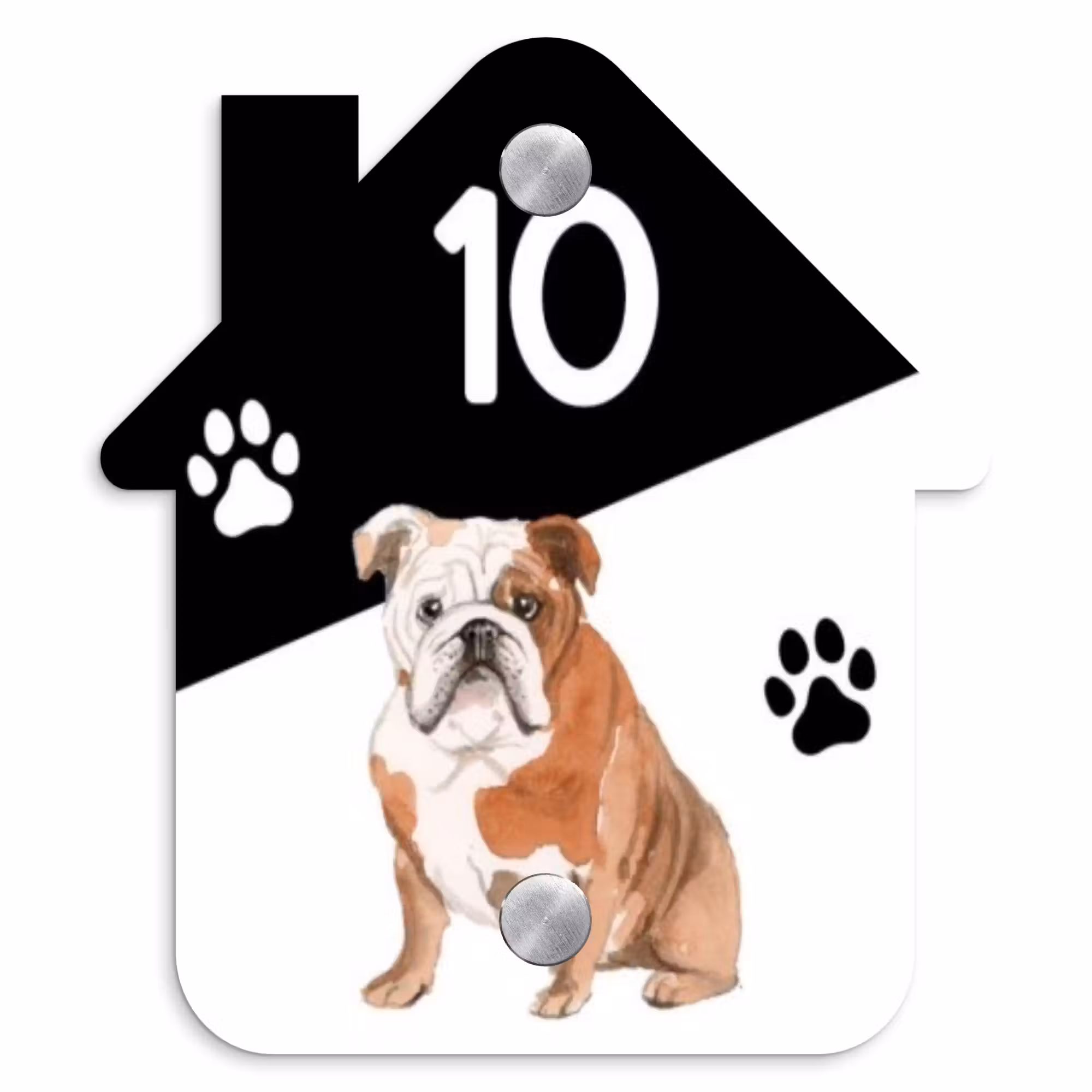 Naambordje voordeur - Huisjesvorm - Zwart wit - Huisdier - Engelse bulldog