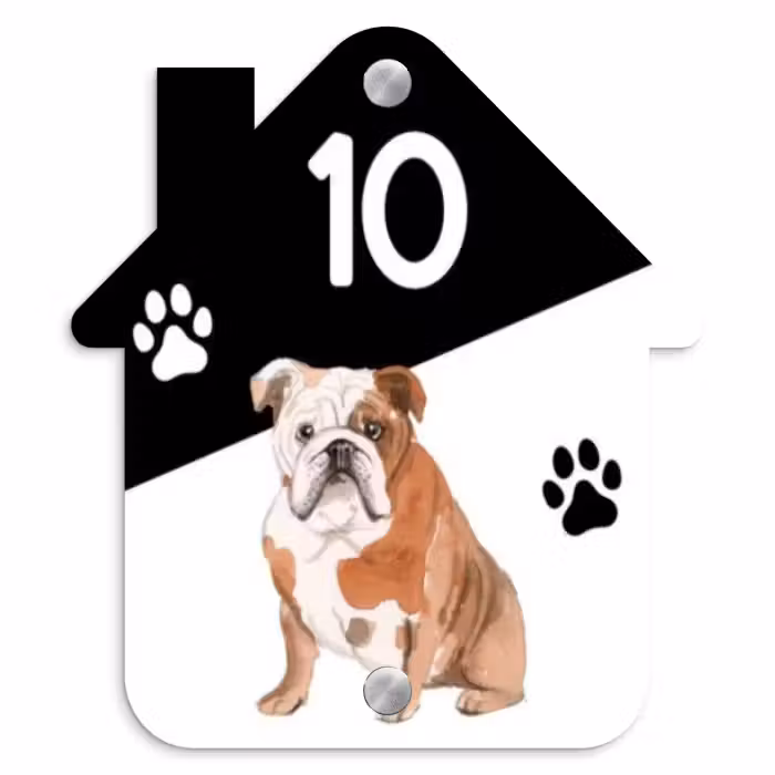 Naambordje voordeur - Huisjesvorm - Zwart wit - Huisdier - Engelse bulldog
