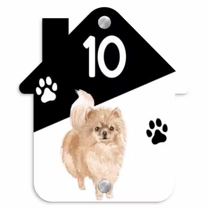 Naambordje voordeur - Huisjesvorm - Zwart wit - Huisdier - Pomeranian