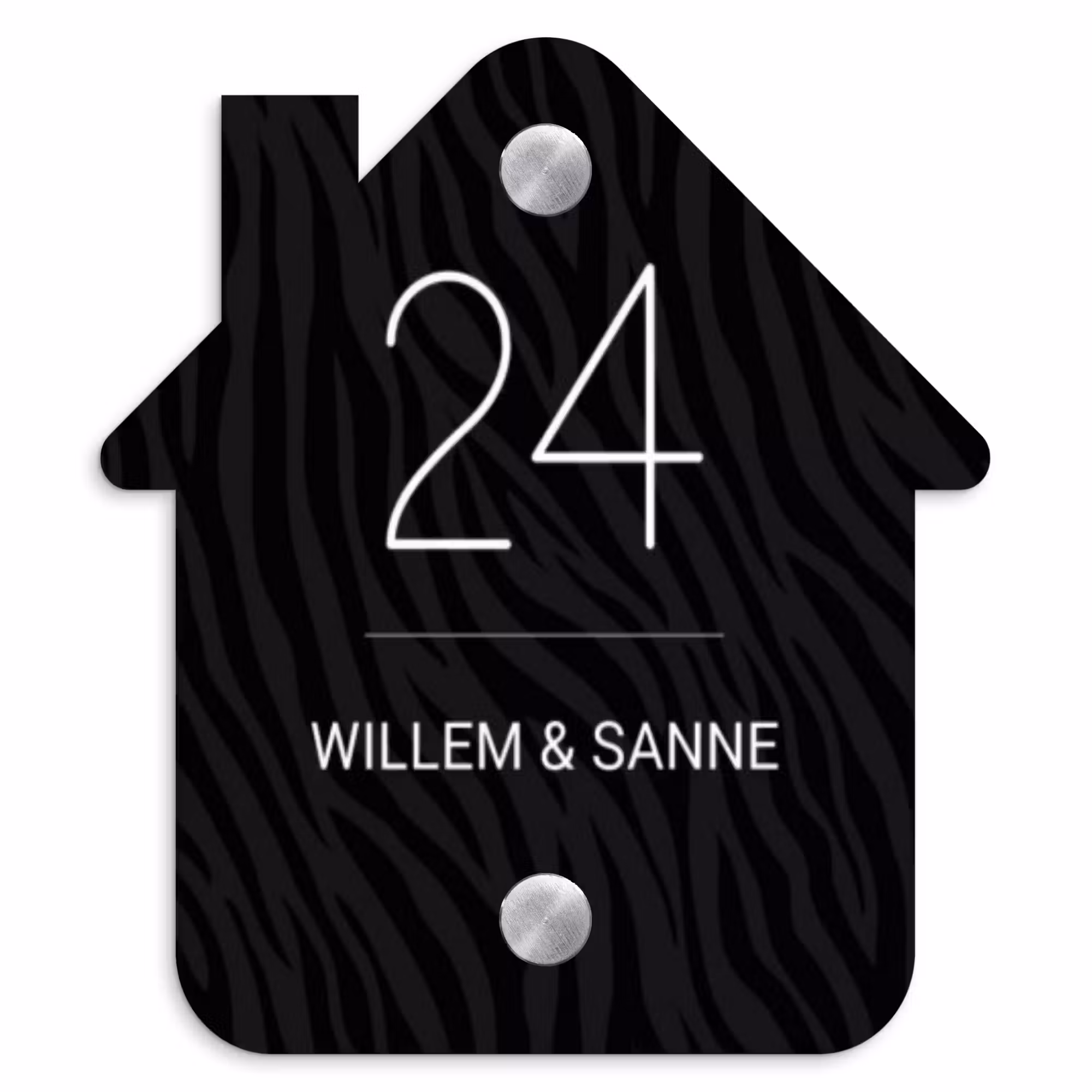 Naambordje voordeur - Huisjesvorm - Zwart zebraprint - Klassiek