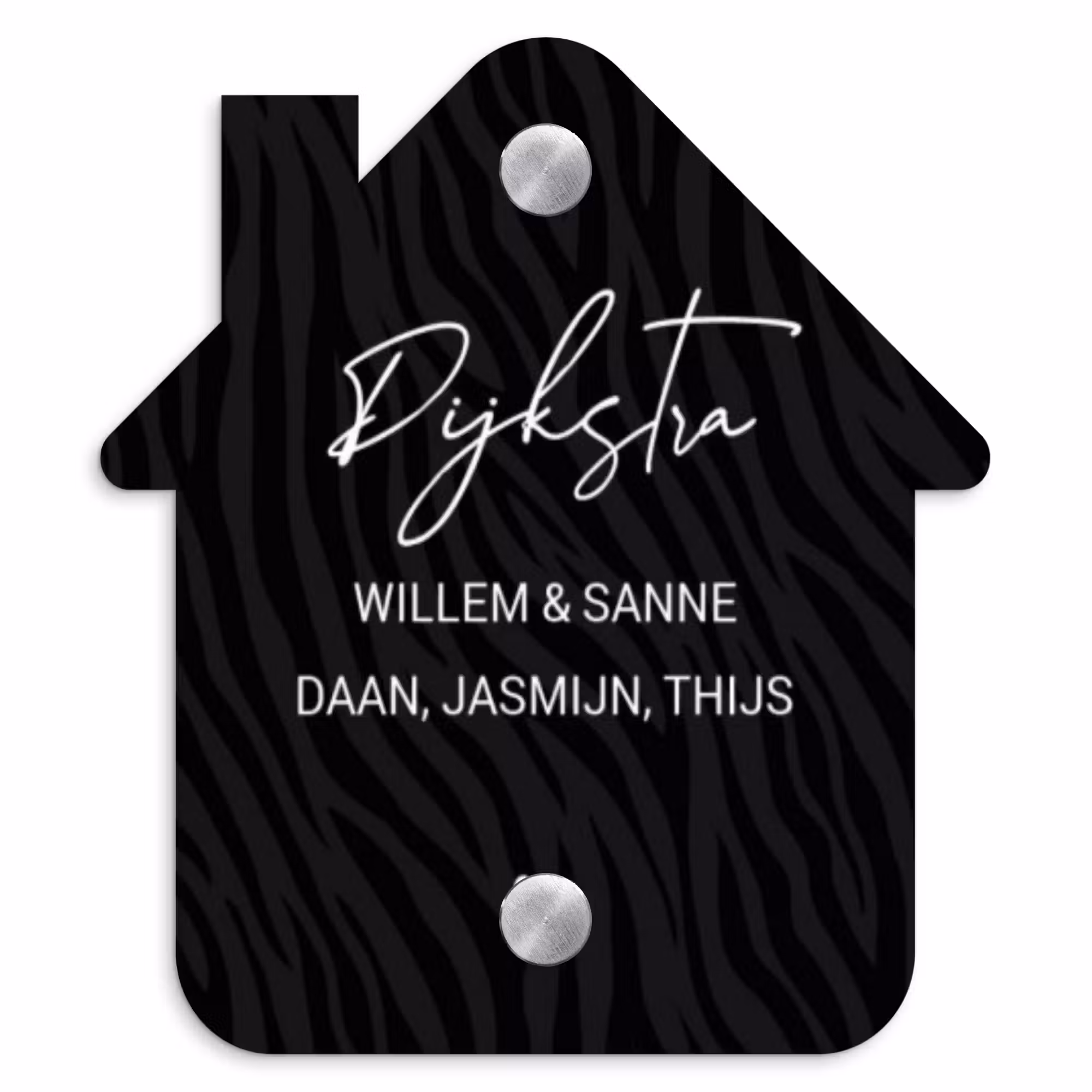 Naambordje voordeur - Huisjesvorm - Zwart zebraprint - Sierlijk