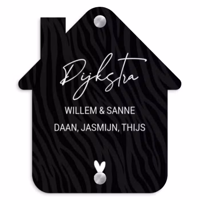Naambordje voordeur - Huisjesvorm - Zwart zebraprint - Sierlijk
