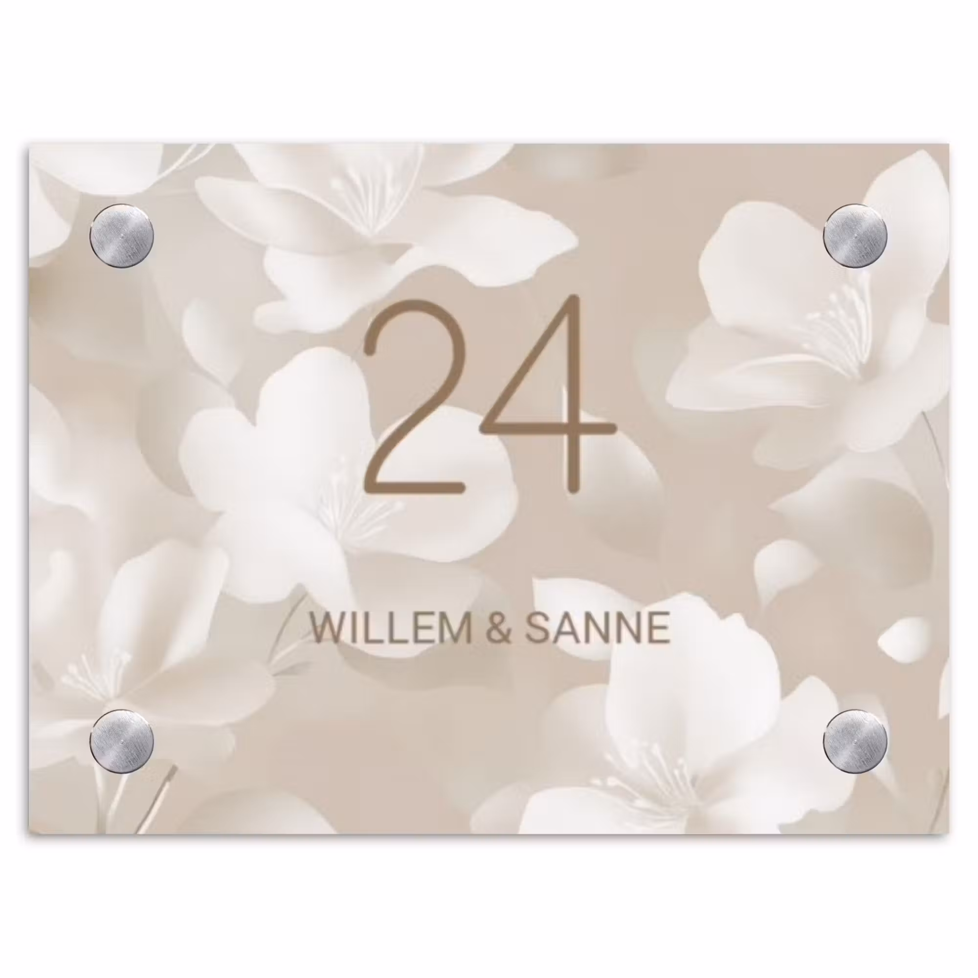 Naambordje voordeur - Rechthoek - Beige bloemen - Klassiek