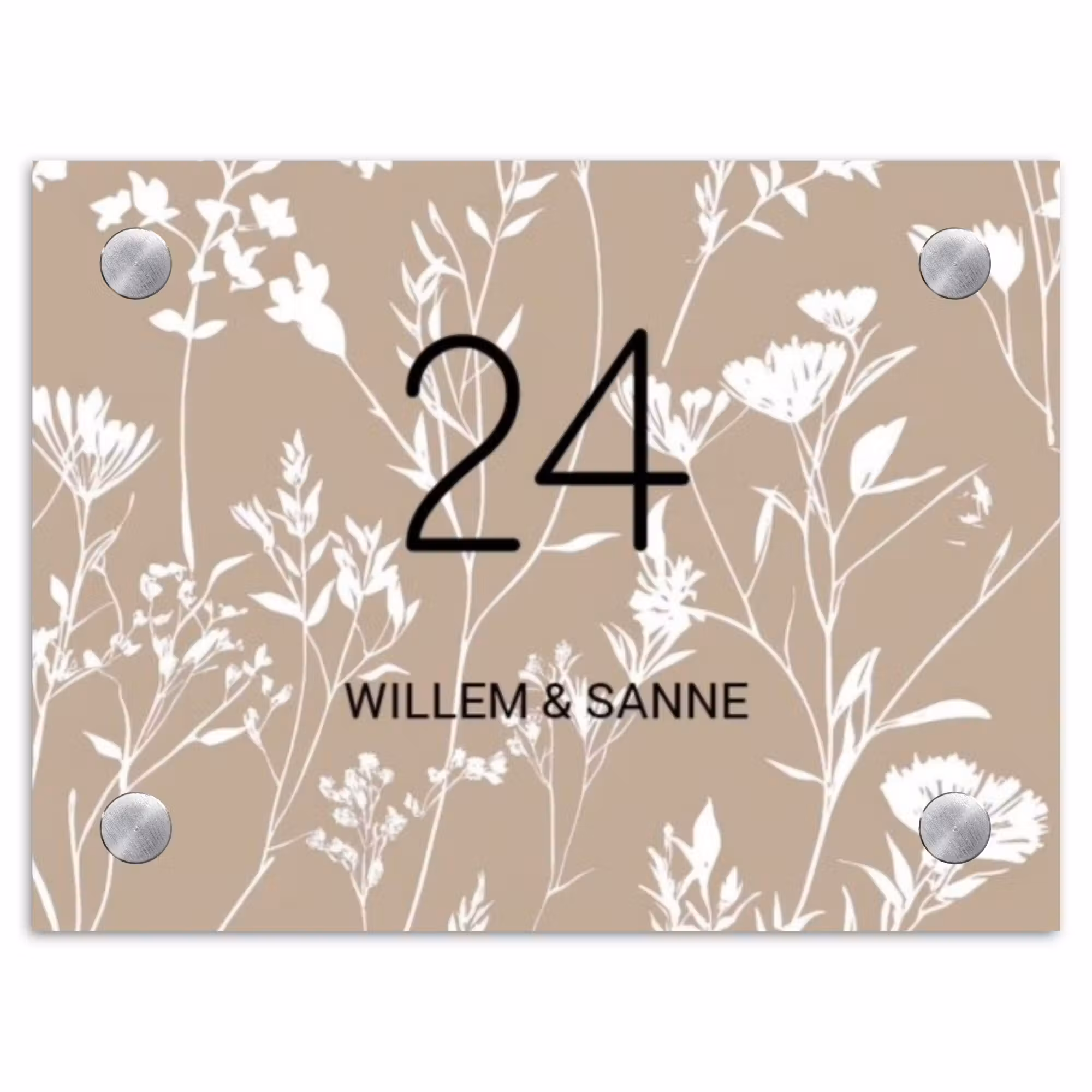 Naambordje voordeur - Rechthoek - Beige bloemmotief - Klassiek
