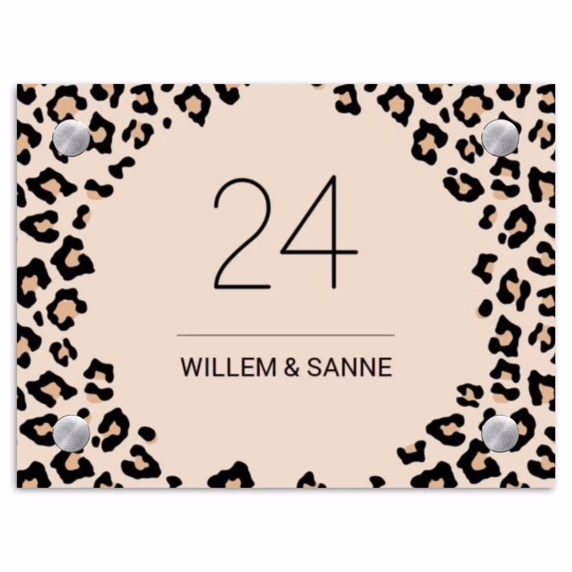 Naambordje voordeur - Rechthoek - Beige luipaardprint - Klassiek