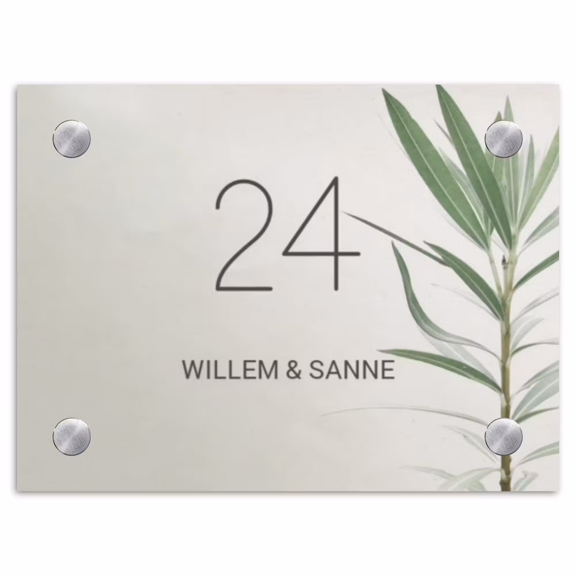 Naambordje voordeur - Rechthoek - Lichtbeige met plant - Klassiek