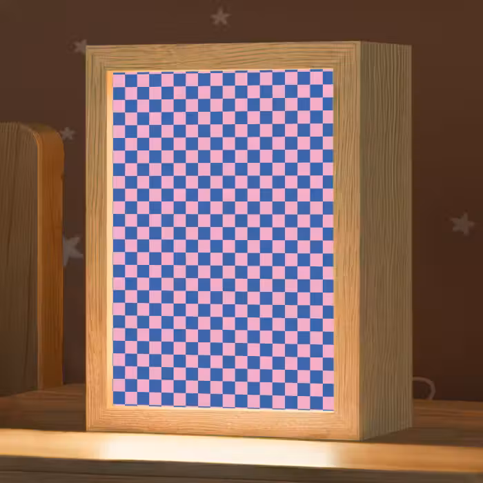 Nachtlampje - Dambord - Blauw - Patroon - Roze
