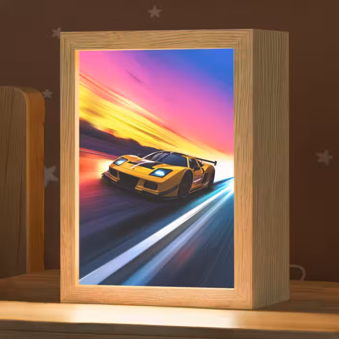 Nachtlampje - Gele raceauto - Kleurrijk - Neon