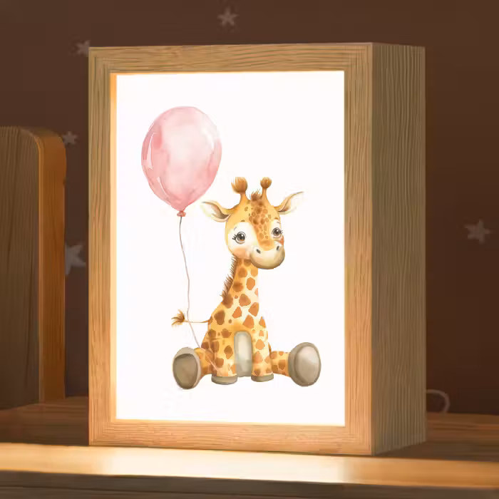 Nachtlampje - Giraf - Baby - Dieren - Roze ballon
