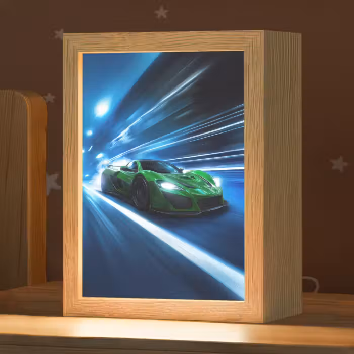 Nachtlampje - Groene racewagen - Blauw - Neon - Licht