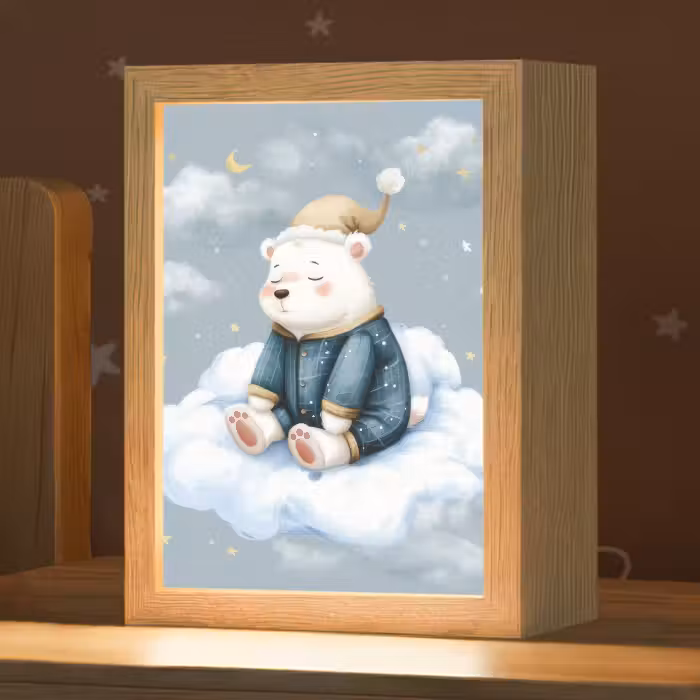 Nachtlampje - Ijsbeer - Pyjama - Wolken - Sterrenhemel