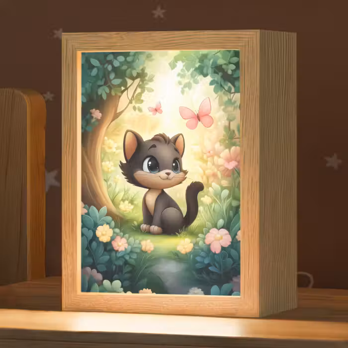 Nachtlampje - Kat - Zwart - Bos - Vlinders