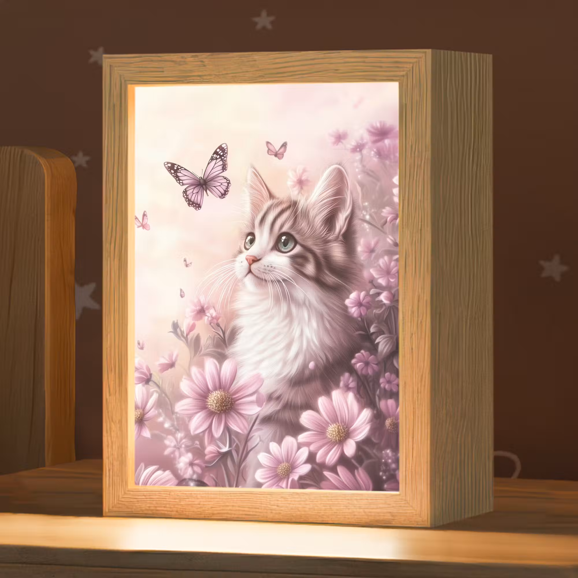 Nachtlampje - Kitten - Bloemen - Vlinders - Paars