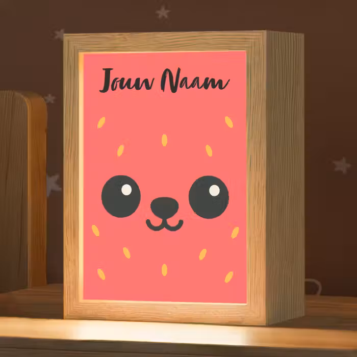 Nachtlampje met naam - Aardbei - Gezichtje - Rood