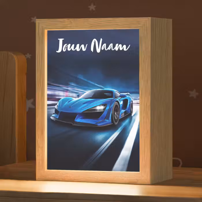 Nachtlampje met naam - Auto - Blauw - Jongens - Kind