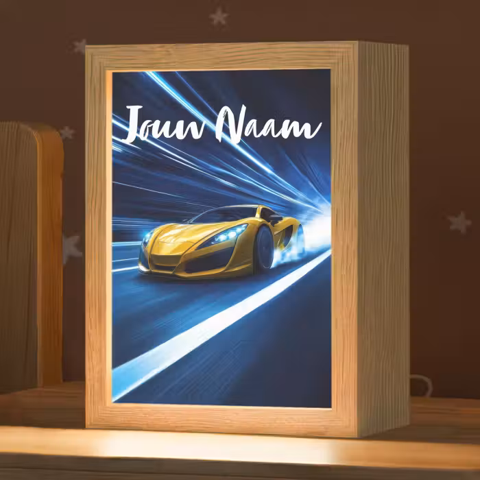 Nachtlampje met naam - Auto - Geel - Race - Blauw