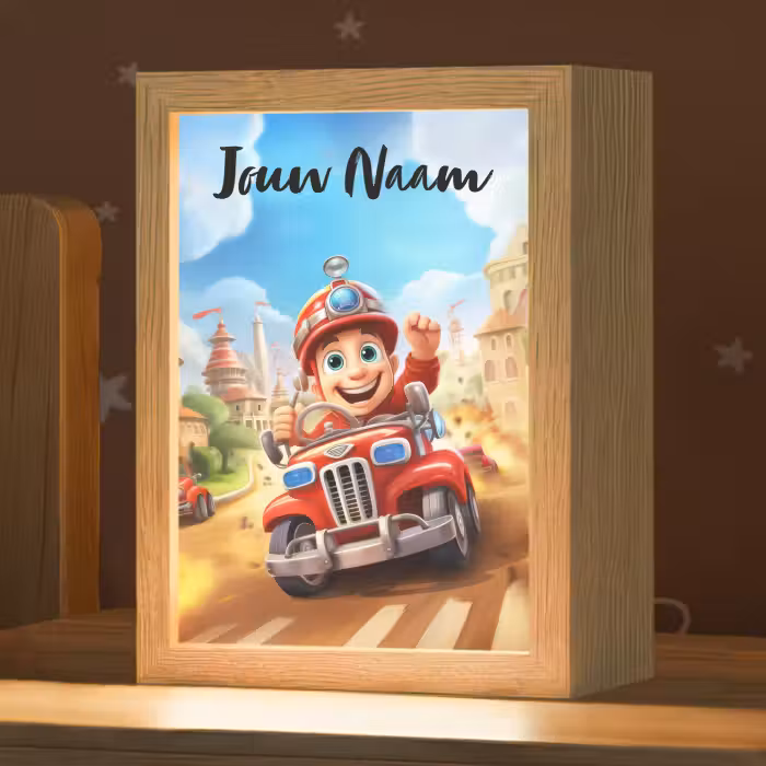 Nachtlampje met naam - Brandweer - Jongens - Kinderen - Auto