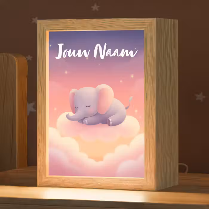 Nachtlampje met naam - Dier - Roze - Wolken