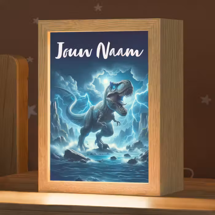 Nachtlampje met naam - Dino - Blauw - Jongens