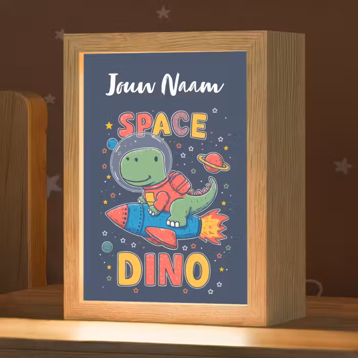 Nachtlampje met naam - Dino - Raket - Kleurrijk