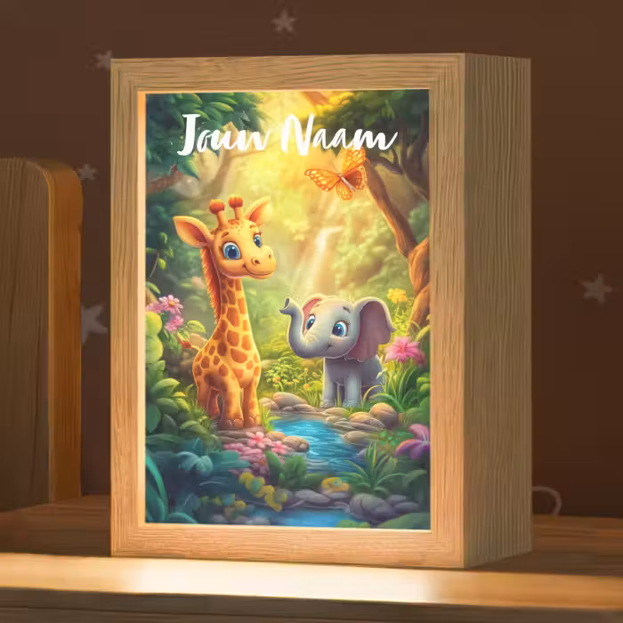 Nachtlampje met naam - Giraf - Olifant - Bloemen - Jungle