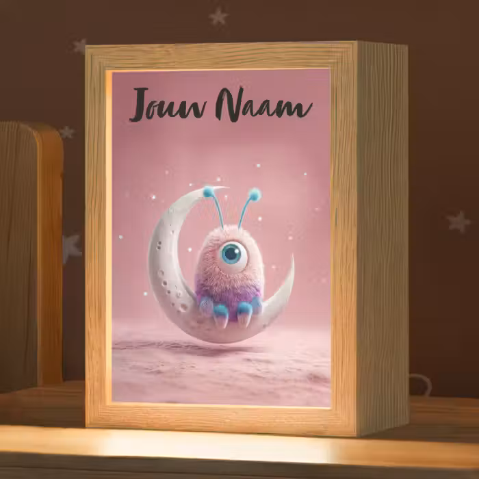 Nachtlampje met naam - Maan - Monster - Roze