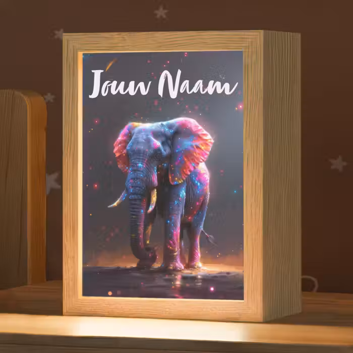 Nachtlampje met naam - Olifant - Kleuren - Sterren - Dier
