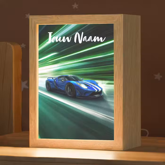 Nachtlampje met naam - Race auto - Blauw - Groen