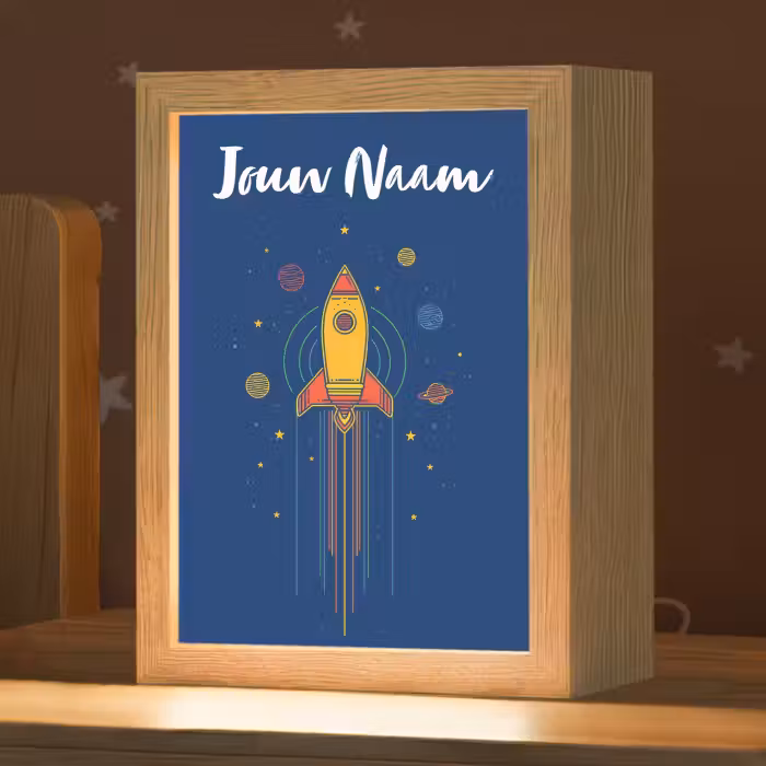 Nachtlampje met naam - Raket - Blauw - Sterren