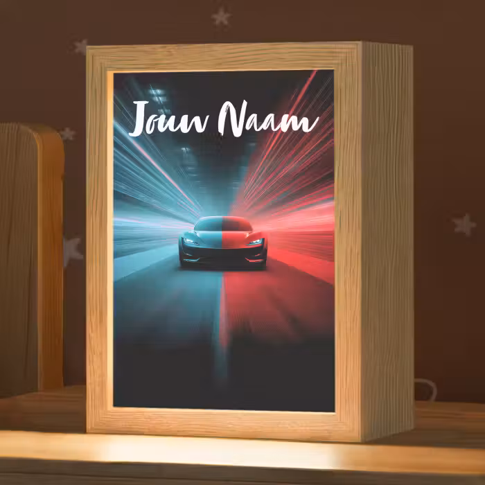 Nachtlampje met naam - Sportauto - Blauw - Neon - Stad
