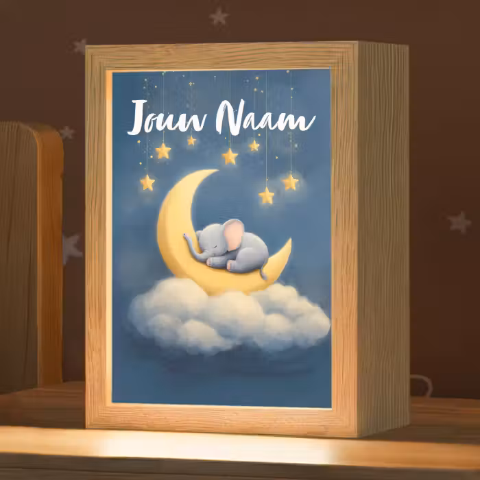 Nachtlampje met naam - Sterren - Olifant - Maan - Wolken