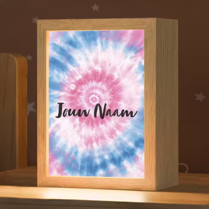 Nachtlampje met naam - Tie dye - Abstract - Blauw - Roze
