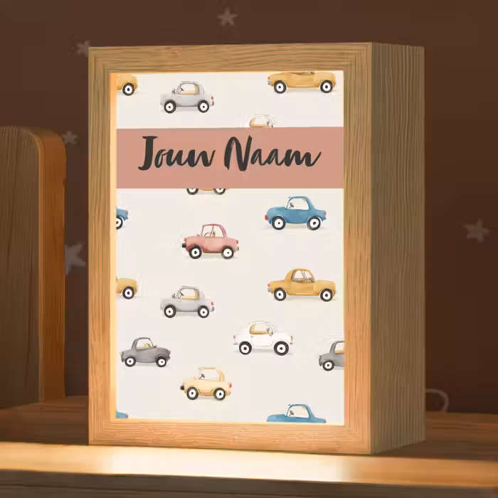 Nachtlampje met naam - Auto's - Patroon - Kleurrijk