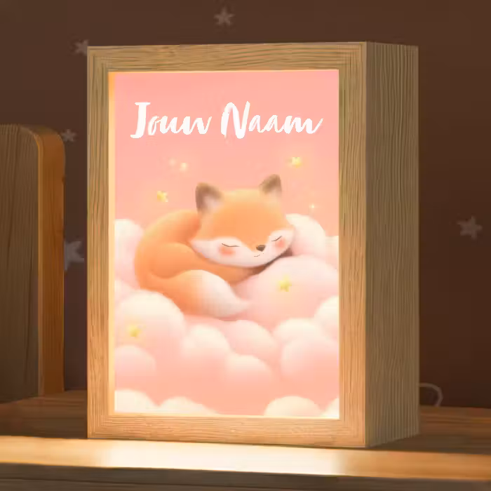 Nachtlampje met naam - Wolken - Vos - Oranje - Sterren