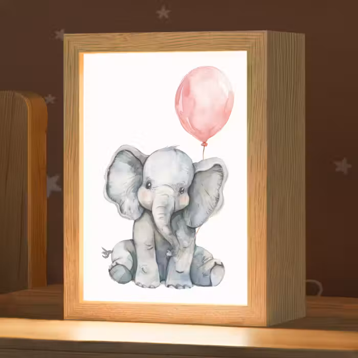 Nachtlampje - Olifant - Baby dier - Roze ballon