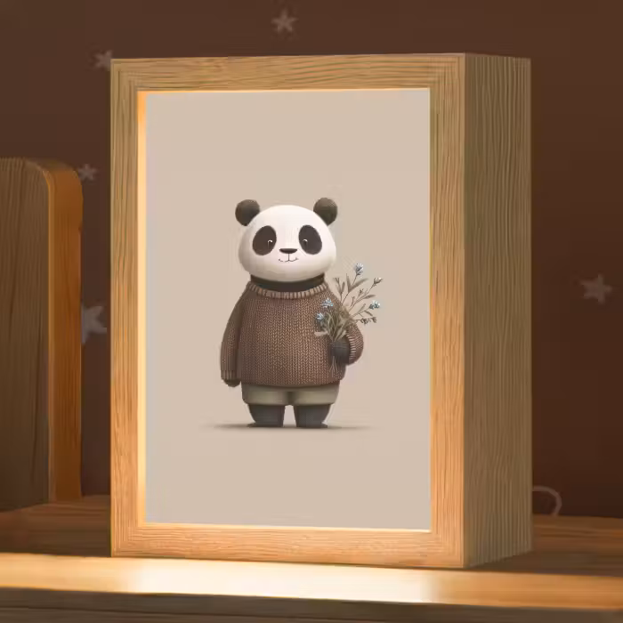 Nachtlampje - Panda - Blauwe bloemen - Zachtheid