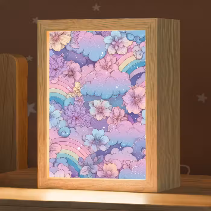 Nachtlampje - Regenbogen - Bloemen - Kleurrijk - Wolken