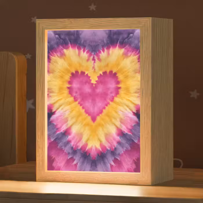 Nachtlampje - Tie dye - Hartvorm - Vlammen - Oranje