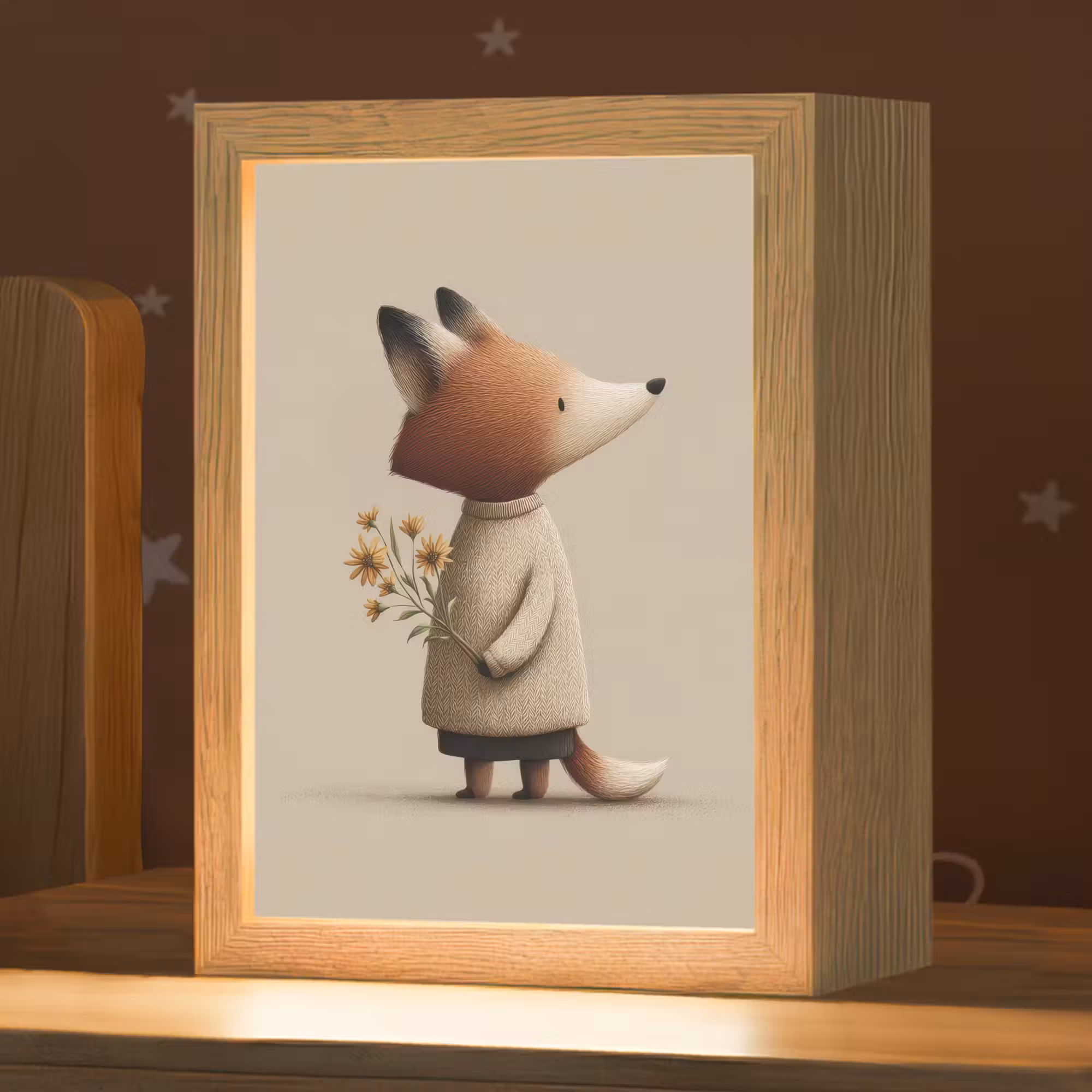Nachtlampje - Vos - Gele bloemen - Minimalistisch