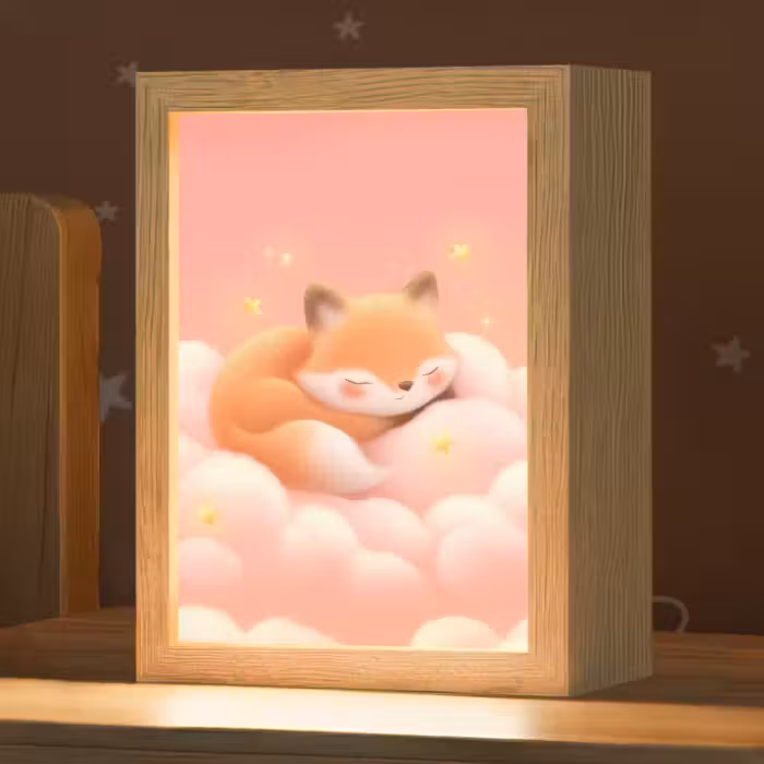 Nachtlampje - Wolken - Vos - Oranje - Sterren