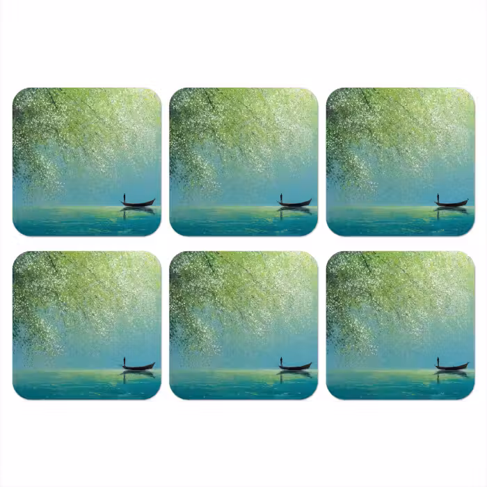 Onderzetter - Bootje - Water - Bladeren - Bloesems